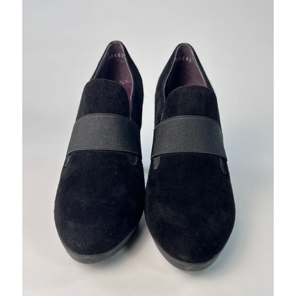 Stuart Weitzman Black Suede Elastic Band Platform Pumps Shooties Heels 6 M Spain